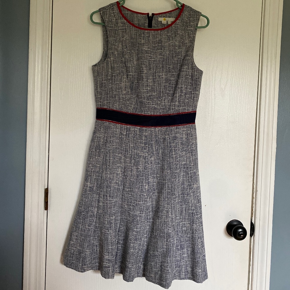 Boden Gray Midi Dress with Red Trim